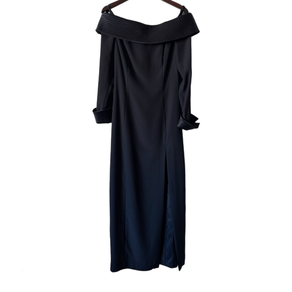 CACHE Vintage Gown Maxi Dress Black Rhinestones High Front Slit Gala Sz 10